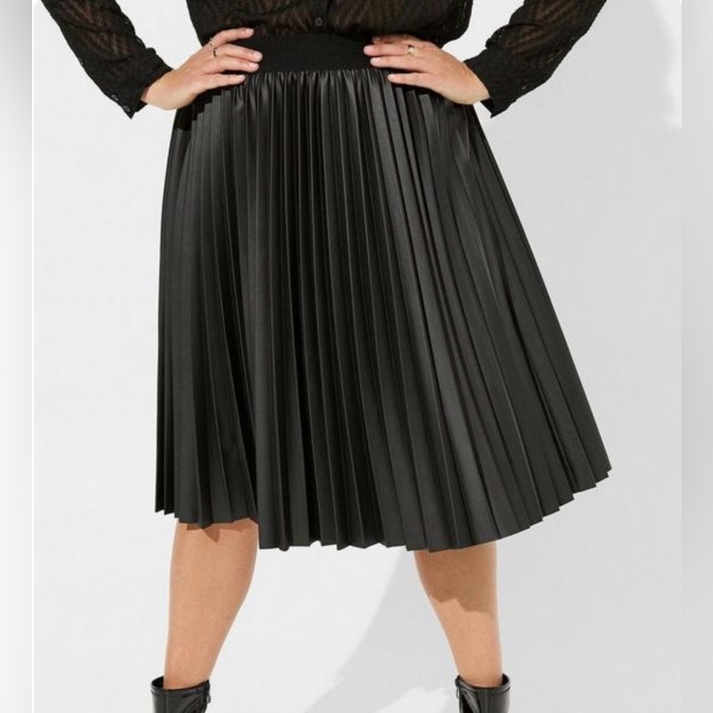Torrid Black Pleated Faux Leather Skirt